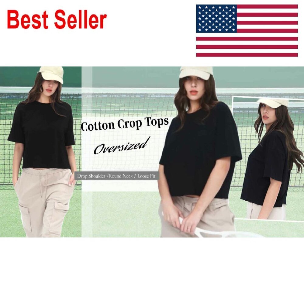 Oversized Crop Top Cotton Blend Drop Shoulder Y2K Chic Casual Workout Tee - Picture 7 of 8